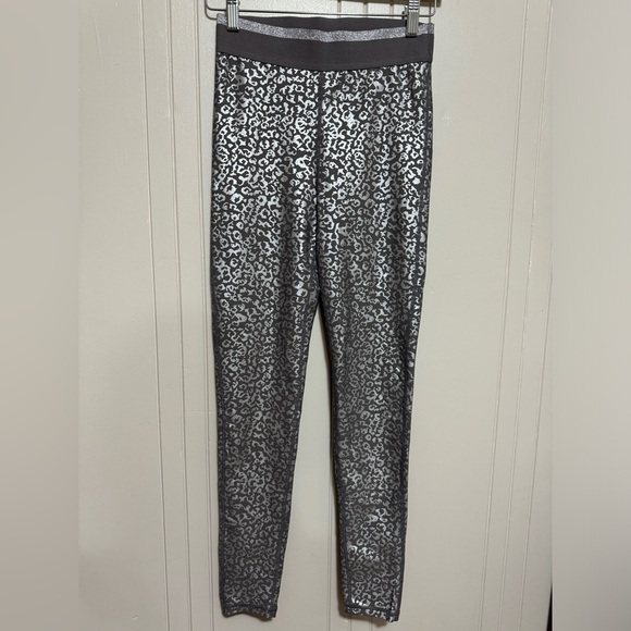 Mono B Silver Foil Leopard Print Leggings with Striped Ban - Picture 2 of 9